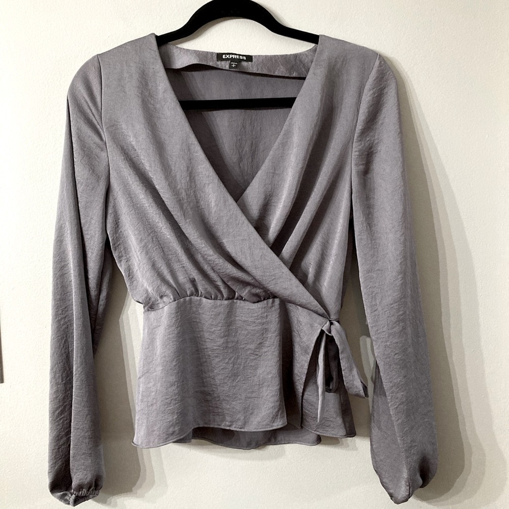 Express Gray Wrap Top S